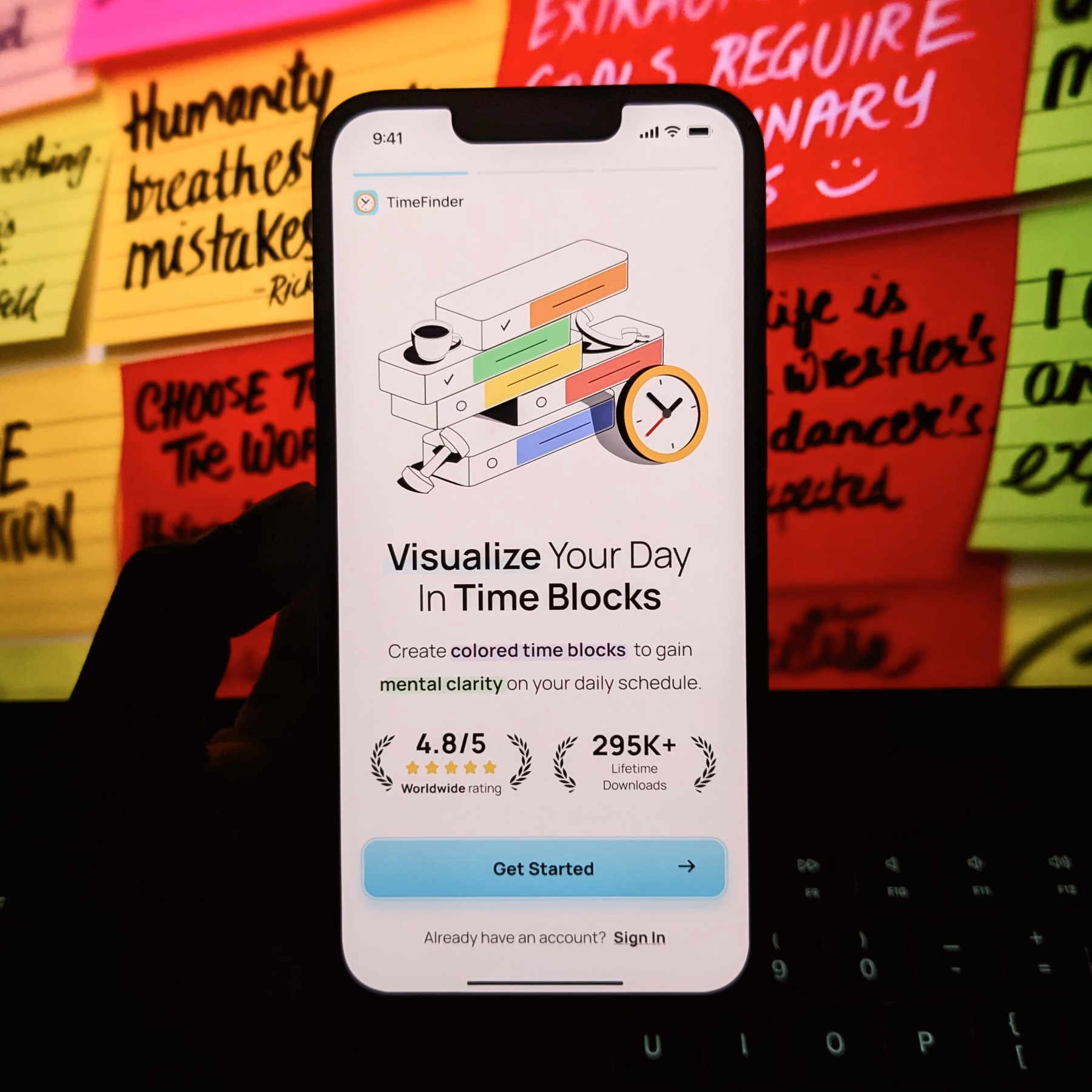 mobile app onboarding design for TimeFinder daily planner app