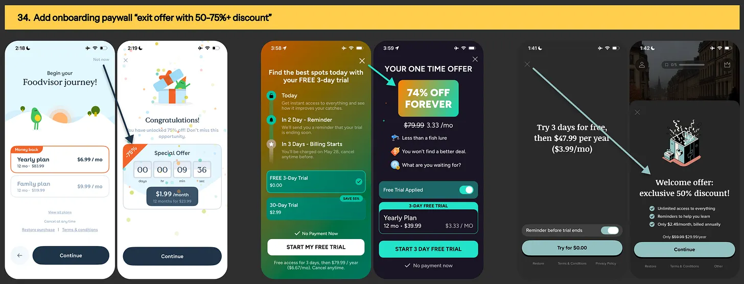  Onboaring paywall exit offer example from FoodVisor, Fish AI & Vocabulary app